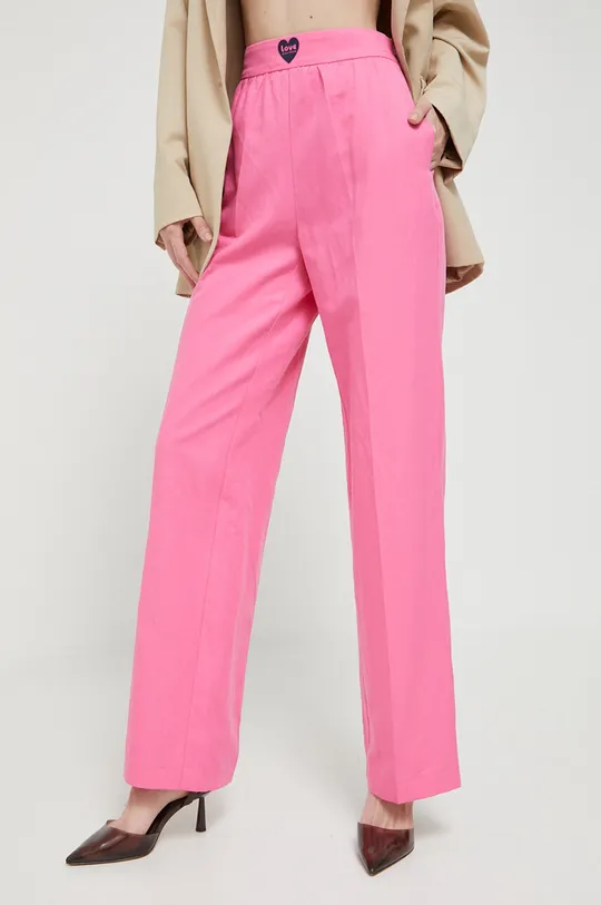 rózsaszín Love Moschino nadrág vászonkeverékből Női