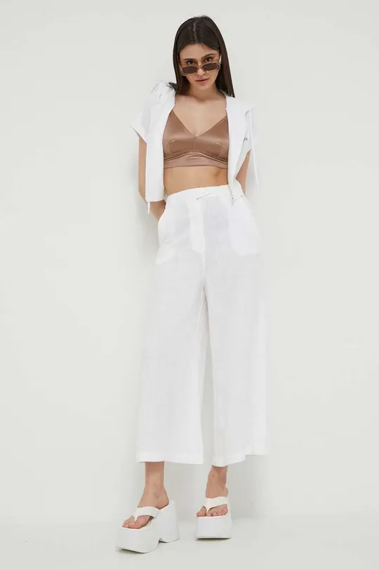 λευκό Παντελόνι με λινό μείγμα Love Moschino Γυναικεία