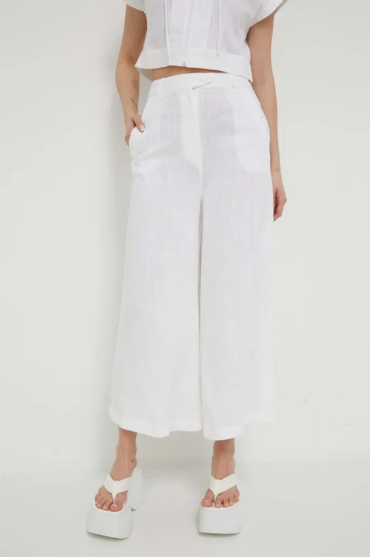 Love Moschino nadrág vászonkeverékből fehér
