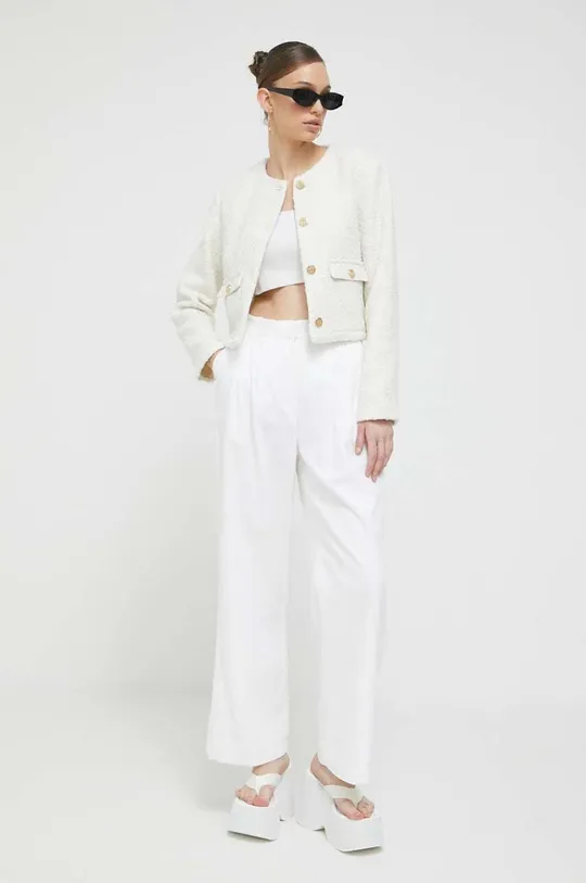 Λινό παντελόνι Abercrombie & Fitch λευκό