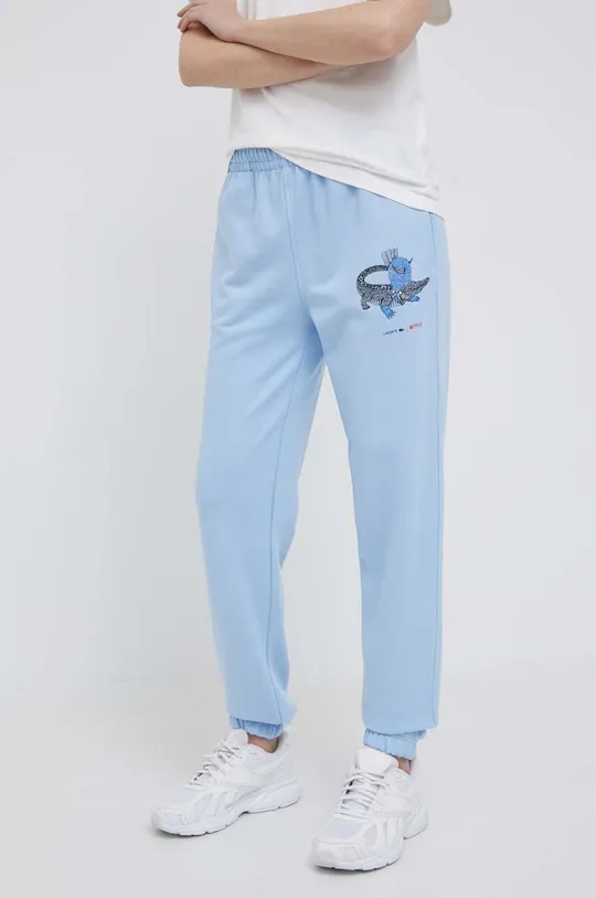 μπλε Βαμβακερό παντελόνι Lacoste x Netflix Γυναικεία