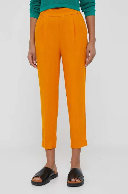 πορτοκαλί Λινό παντελόνι Sisley Γυναικεία