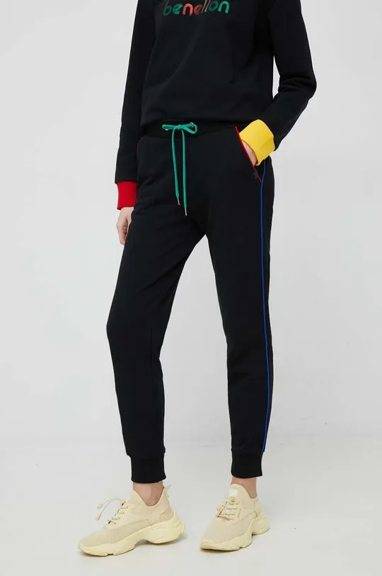 μαύρο Βαμβακερό παντελόνι United Colors of Benetton Γυναικεία
