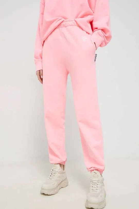 różowy HUGO spodnie dresowe bawełniane Damski