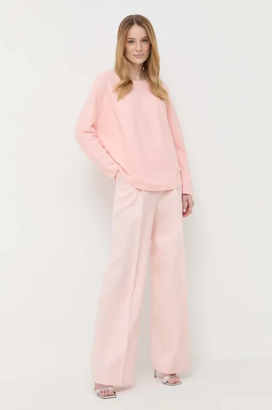 Λινό παντελόνι BOSS ροζ
