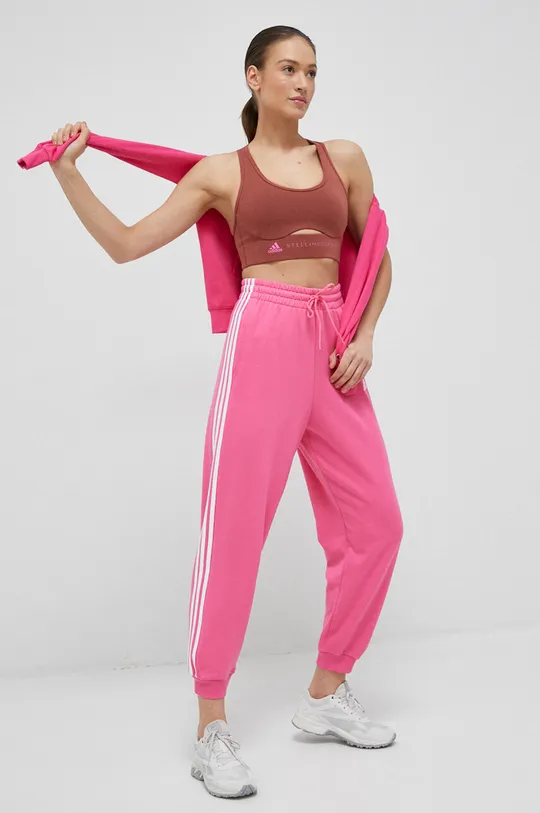 Βαμβακερό παντελόνι adidas ροζ