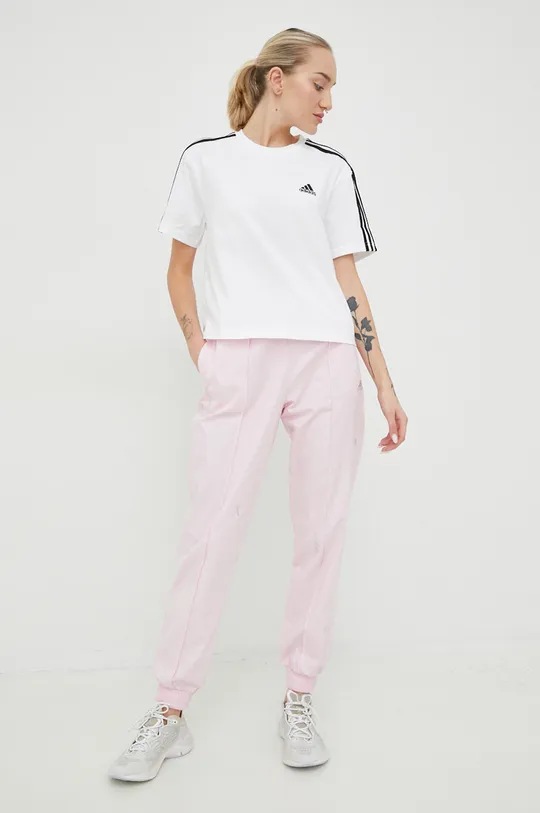 Βαμβακερό παντελόνι adidas ροζ