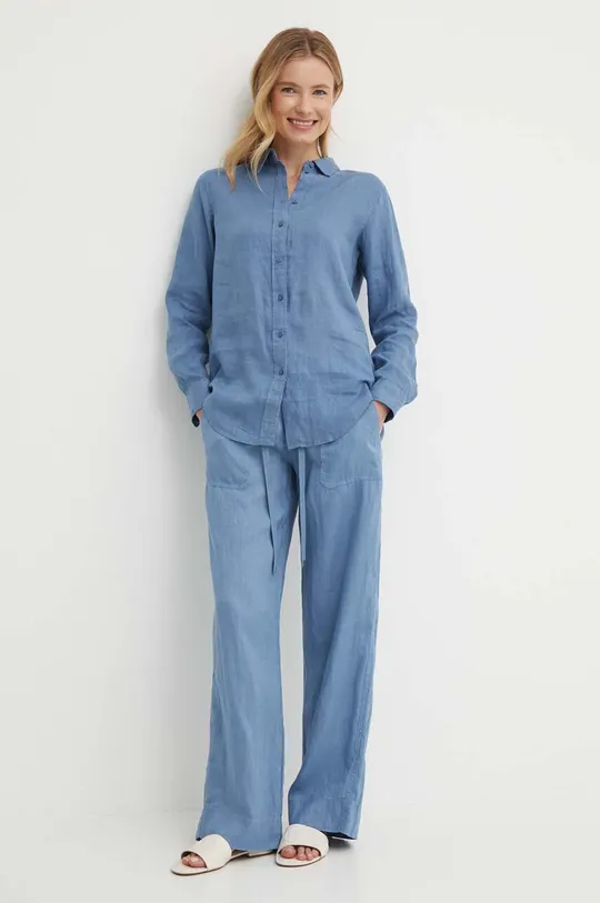Льняні штани Lauren Ralph Lauren блакитний