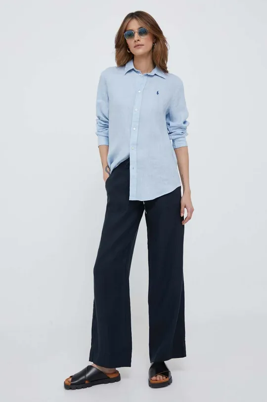 Lauren Ralph Lauren pantaloni in lino blu navy