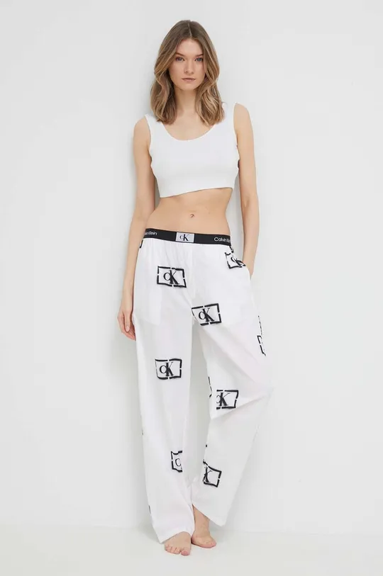 Βαμβακερό παντελόνι πιτζάμα Calvin Klein Underwear λευκό