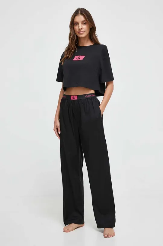 μαύρο Βαμβακερό παντελόνι πιτζάμα Calvin Klein Underwear Γυναικεία