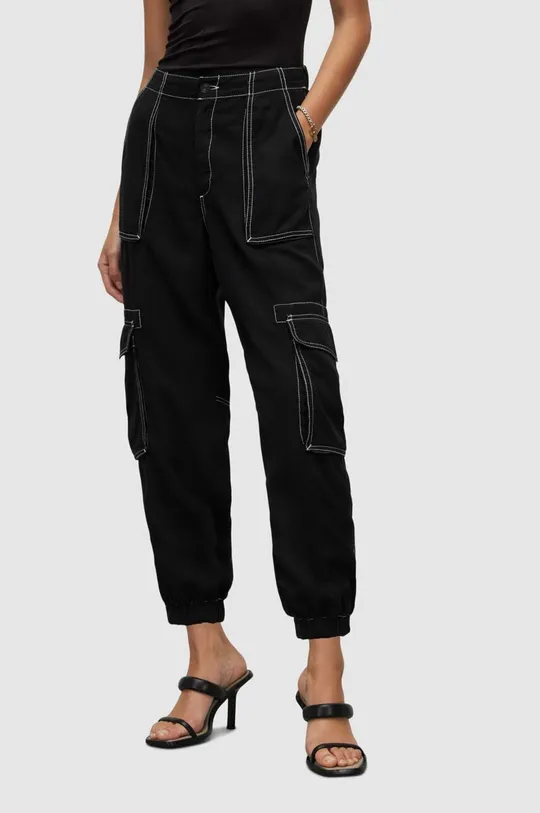 μαύρο Βαμβακερό παντελόνι AllSaints Γυναικεία