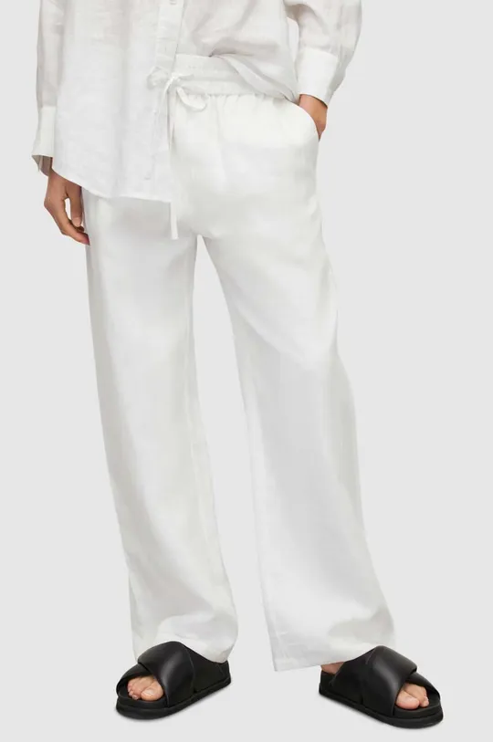 Λινό παντελόνι AllSaints λευκό