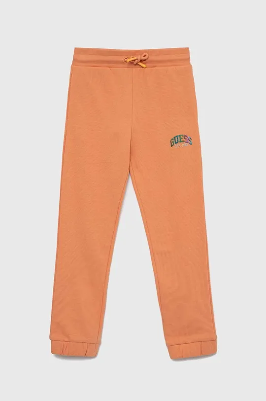 помаранчевий Дитячі бавовняні штани Guess Для дівчаток