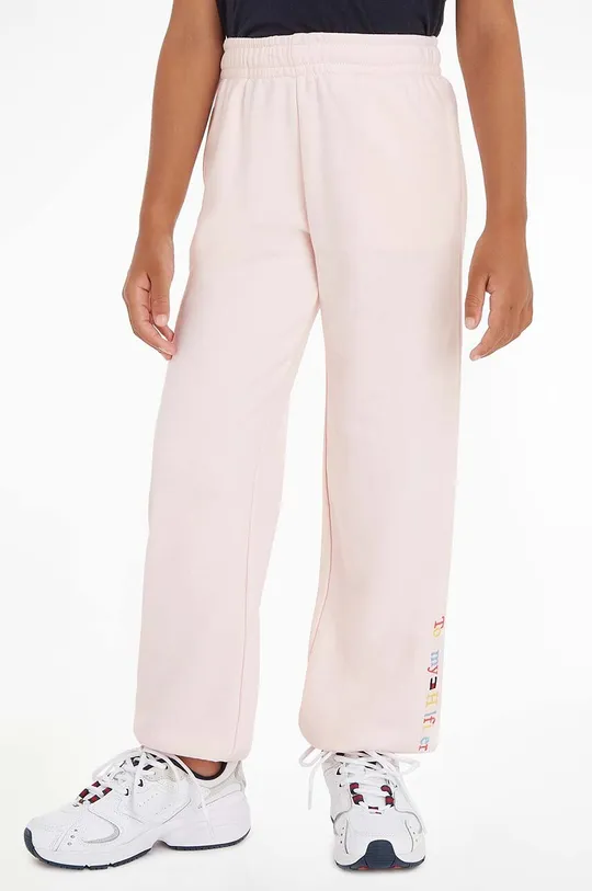 różowy Tommy Hilfiger spodnie dresowe dziecięce Dziewczęcy