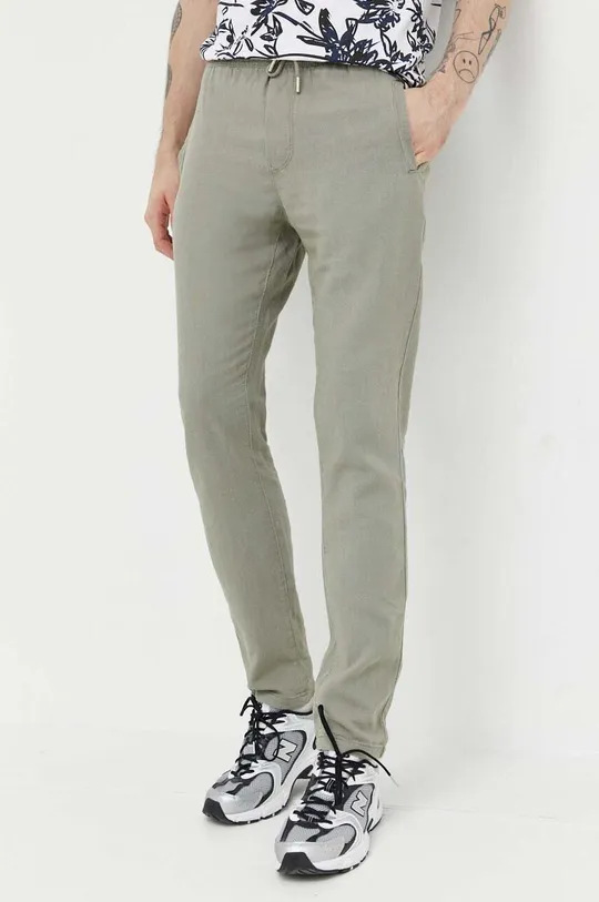 verde Solid pantaloni in lino Uomo