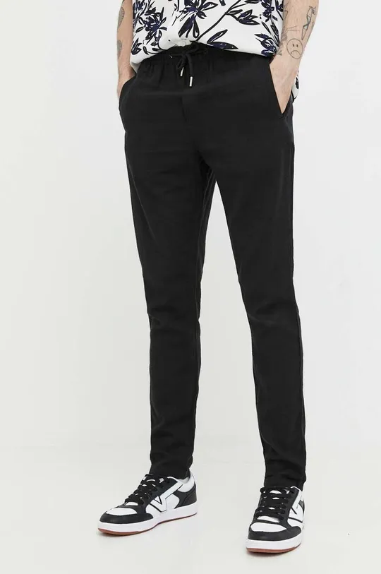 nero Solid pantaloni in lino Uomo