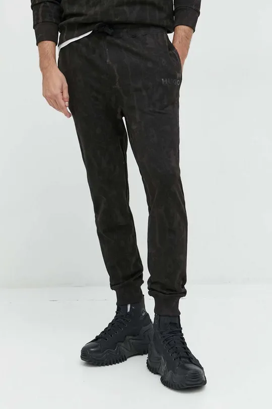 czarny HUGO spodnie dresowe bawełniane Męski
