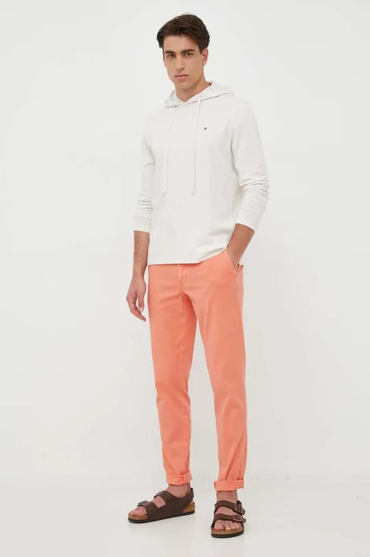 Παντελόνι με λινό μείγμα Tommy Hilfiger πορτοκαλί