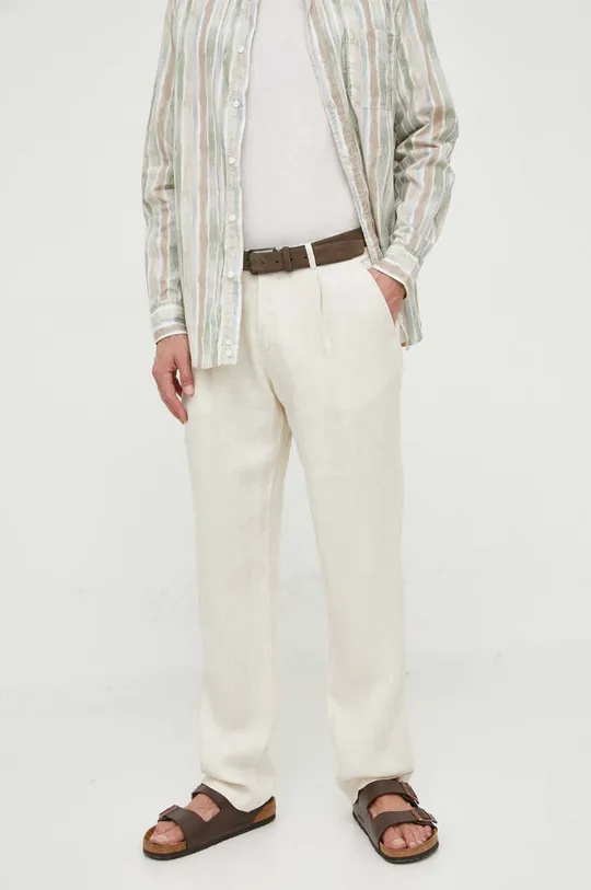 beżowy Sisley spodnie lniane Męski