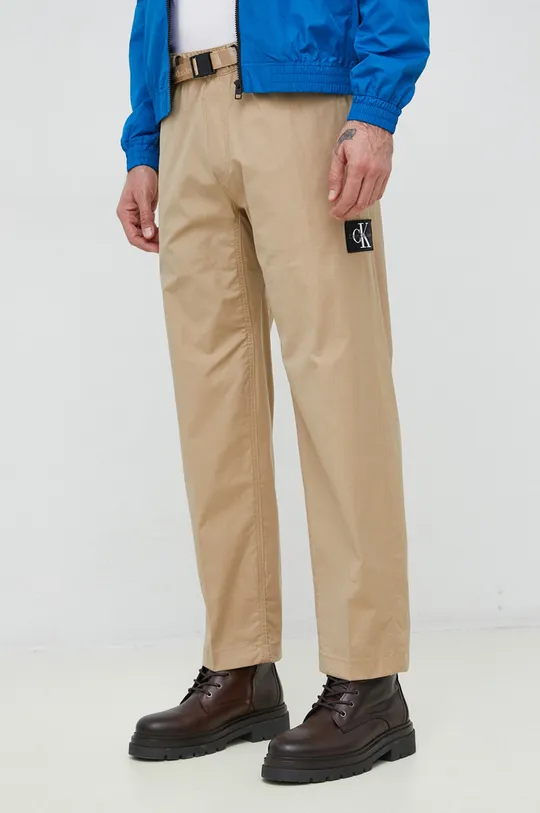 kawowy Calvin Klein Jeans spodnie Męski