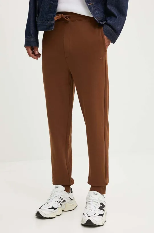 brązowy HUGO spodnie dresowe bawełniane Męski