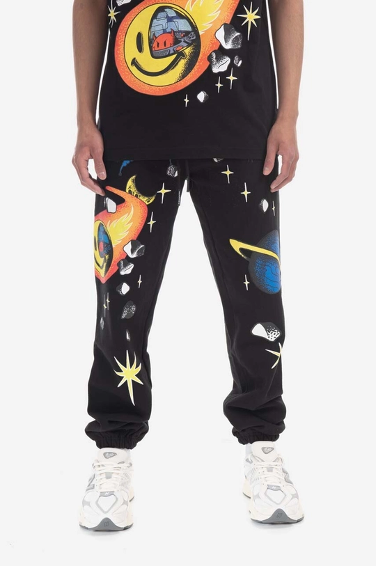 negru Market pantaloni de trening din bumbac Smiley Conflicted Sweatpants De bărbați