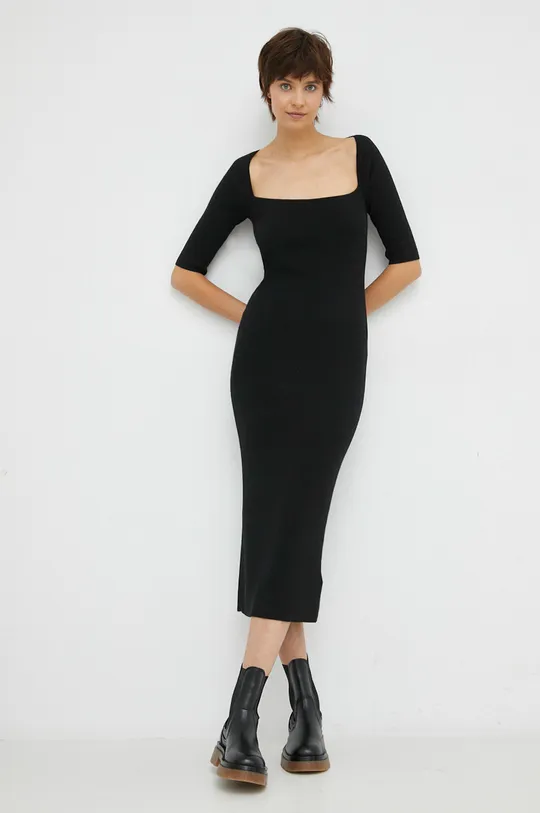 črna Obleka s primesjo volne Calvin Klein Ženski
