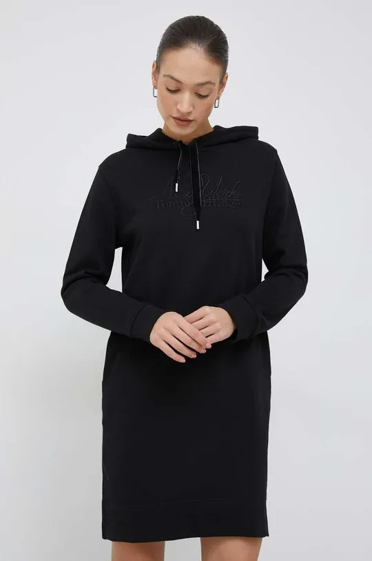 μαύρο βαμβακερό φόρεμα Tommy Hilfiger Γυναικεία
