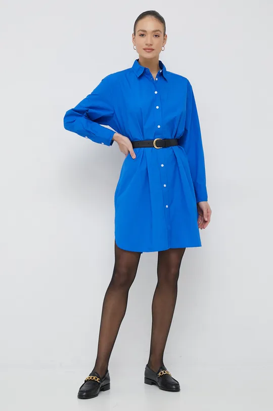modra Bombažna obleka Tommy Hilfiger Ženski