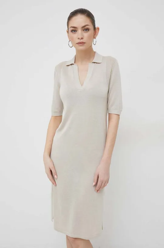 béžová Šaty s prímesou vlny Calvin Klein Dámsky