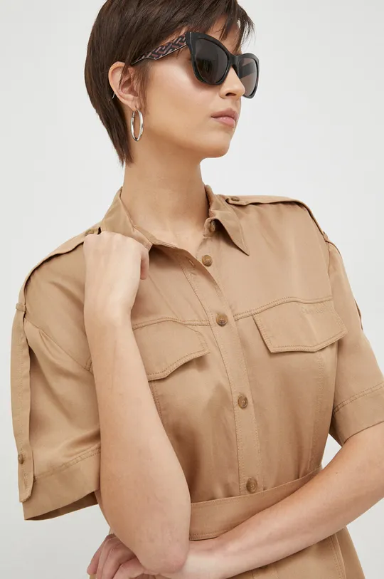 hnedá Šaty s prímesou ľanu Calvin Klein