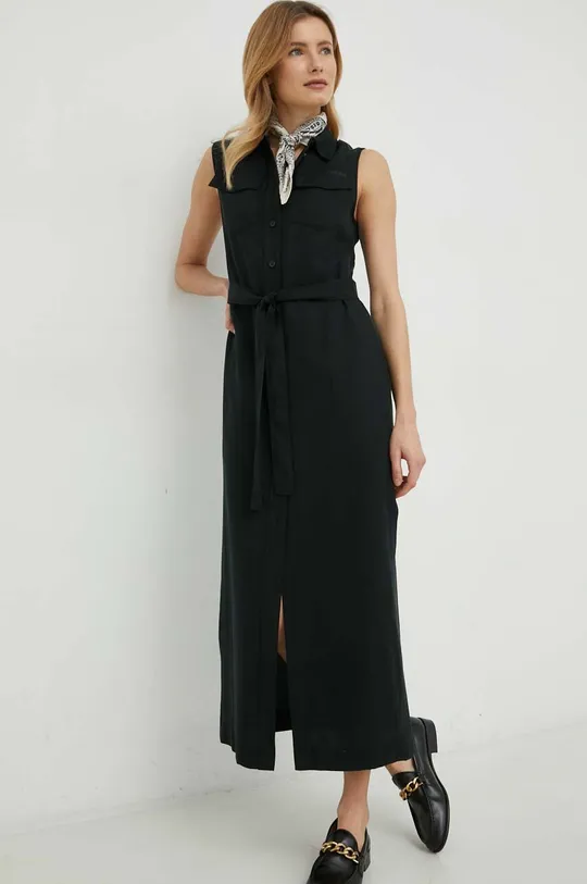 μαύρο Φόρεμα από λινό μείγμα Calvin Klein Γυναικεία