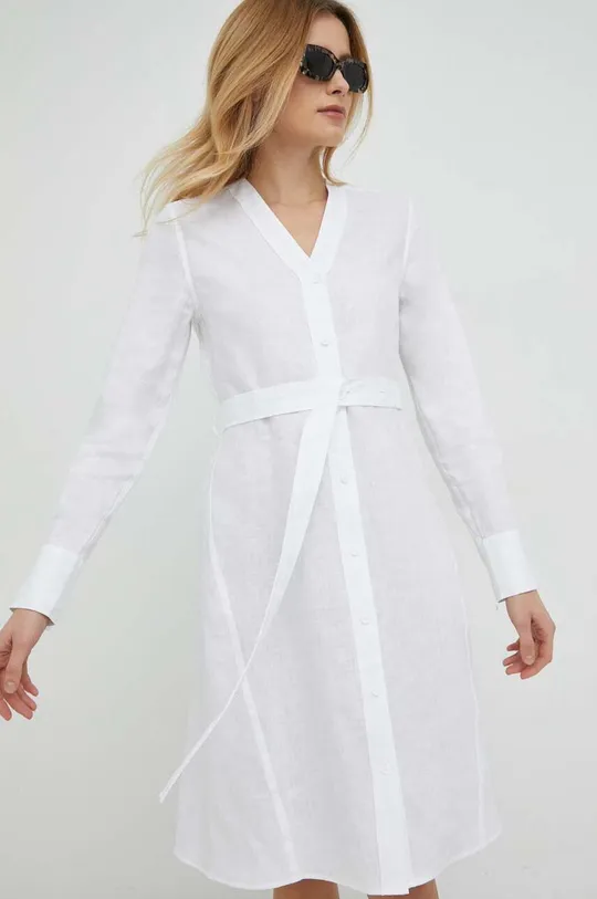 Ľanové šaty Calvin Klein biela