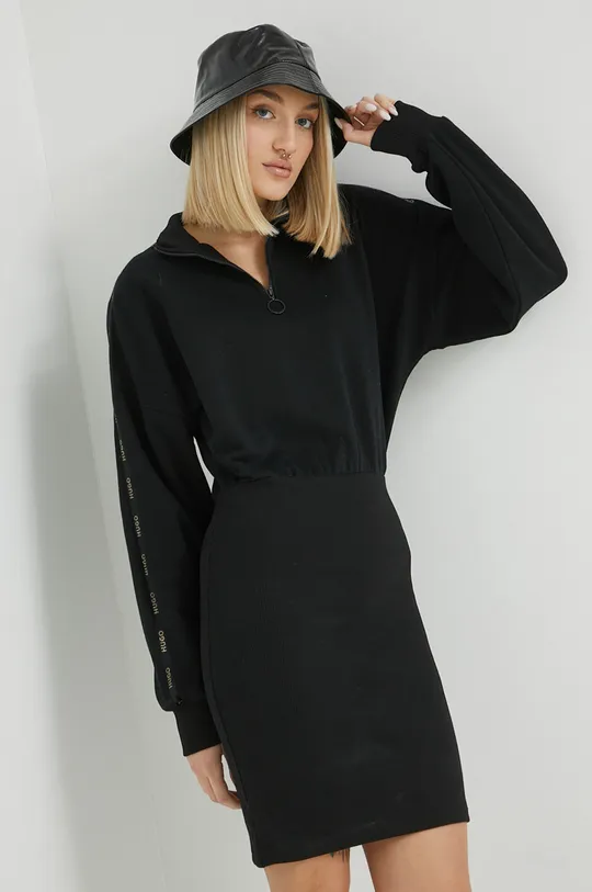 μαύρο Βαμβακερό φόρεμα HUGO Γυναικεία