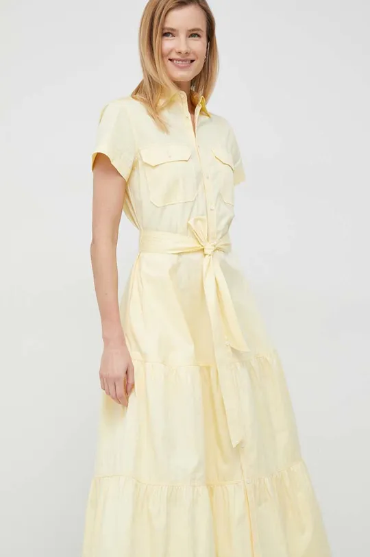 rumena Bombažna obleka Polo Ralph Lauren Ženski