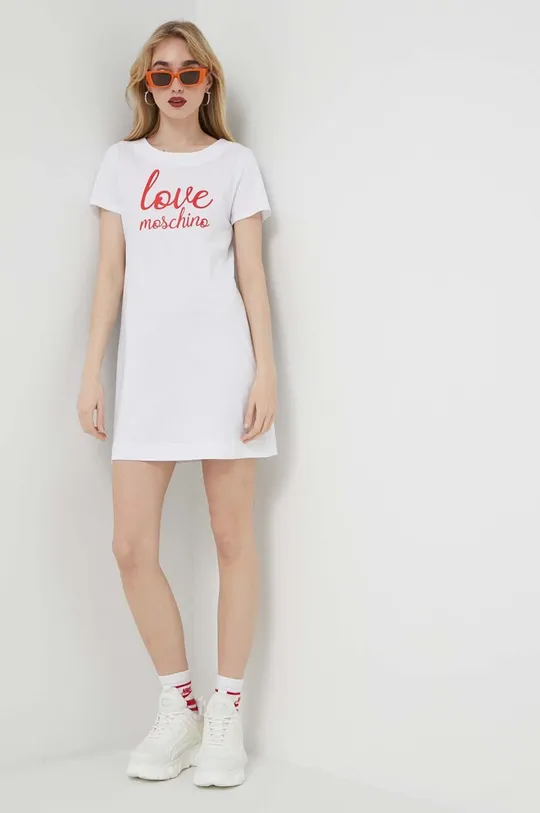 Pamučna haljina Love Moschino bijela
