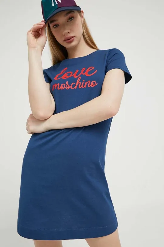 plava Pamučna haljina Love Moschino Ženski