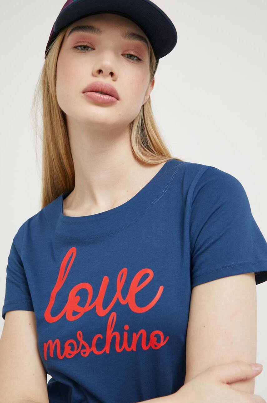 Love Moschino sukienka bawełniana kolor niebieski mini prosta