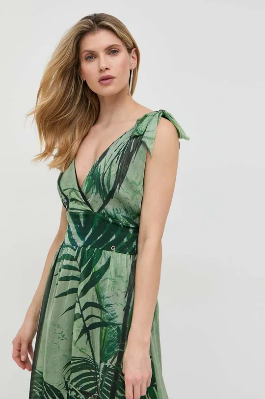 zielony Guess sukienka z domieszką jedwabiu