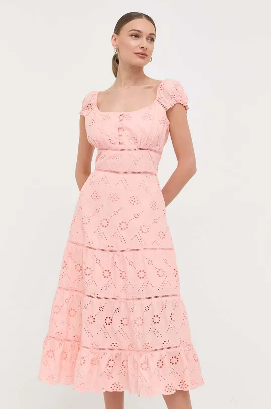 Βαμβακερό φόρεμα Guess ροζ