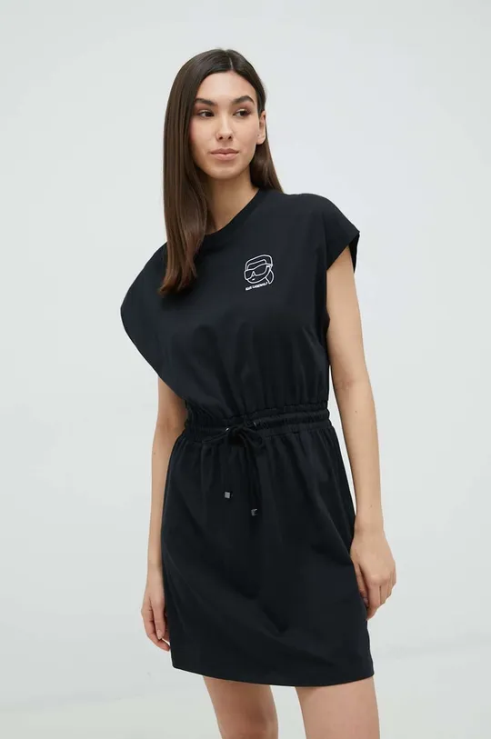 črna Bombažna obleka za na plažo Karl Lagerfeld Ženski