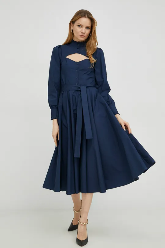 Βαμβακερό φόρεμα Twinset σκούρο μπλε