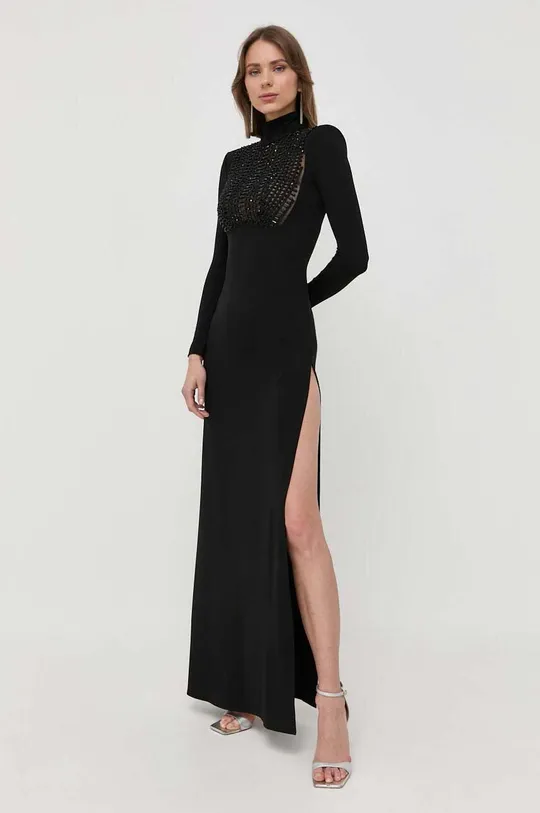 Φόρεμα από συνδιασμό μεταξιού Elisabetta Franchi μαύρο