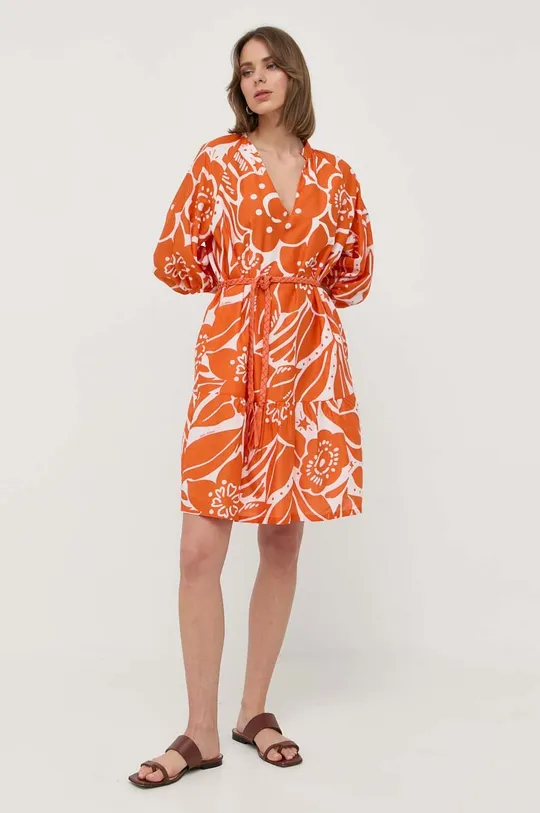 Obleka s primesjo svile Marella oranžna
