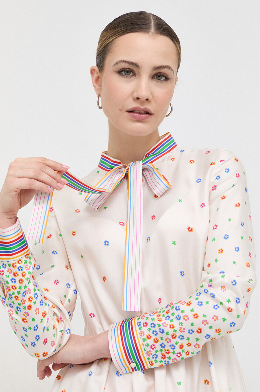 Red Valentino sukienka jedwabna kolor beżowy maxi rozkloszowana