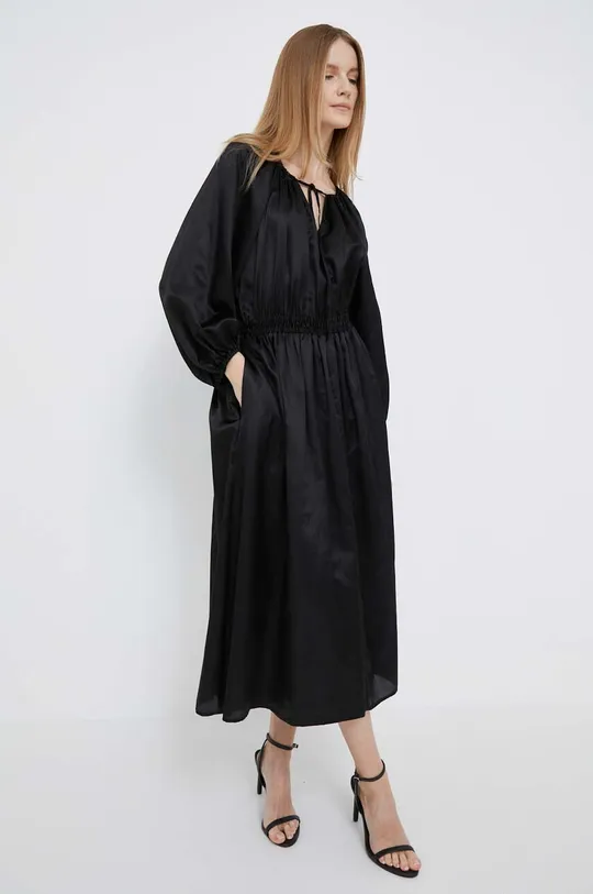 črna Obleka s primesjo svile Dkny Ženski