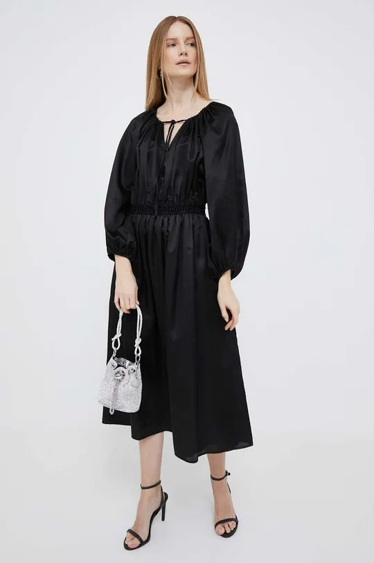 Φόρεμα από συνδιασμό μεταξιού DKNY μαύρο