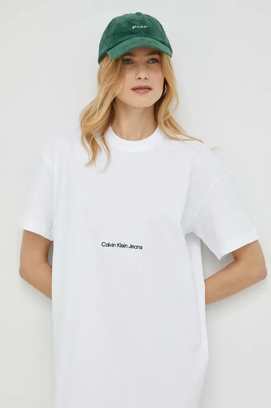 λευκό Βαμβακερό φόρεμα Calvin Klein Jeans