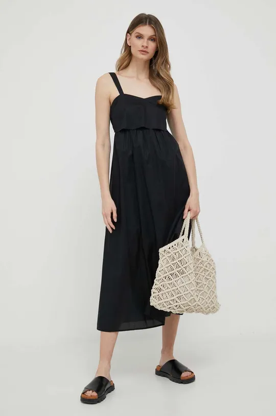 Βαμβακερό φόρεμα Sisley μαύρο